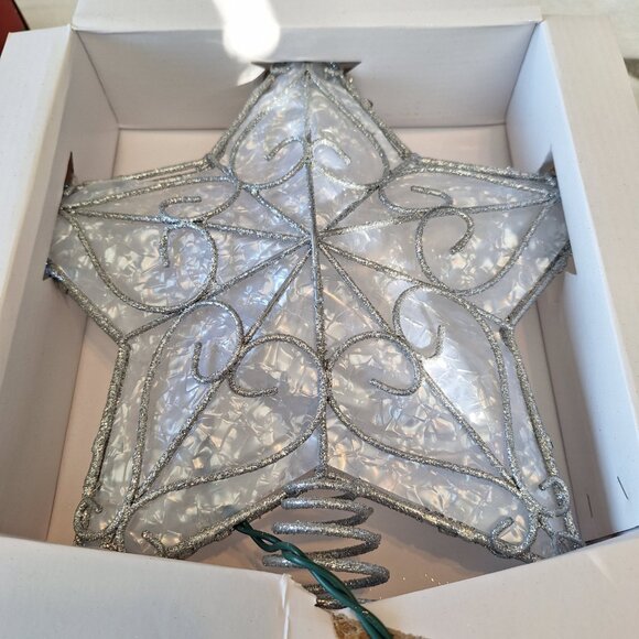 Kurt Adler 10 Light Trimmed Metal Capiz Look Star Tree Topper Silver - Picture 2 of 11
